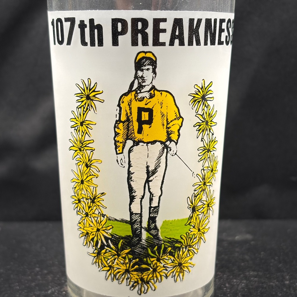 Harry M Stevens 107th Preakness Stakes 1982 Pimlico Frosted Glass Souvenir